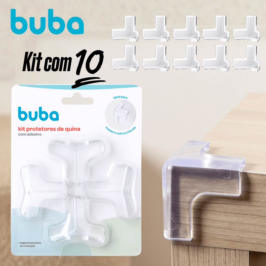 Kit 10 Protetores de Quina Buba Transparente com Adesivo - Segurança para bebês e crianças
