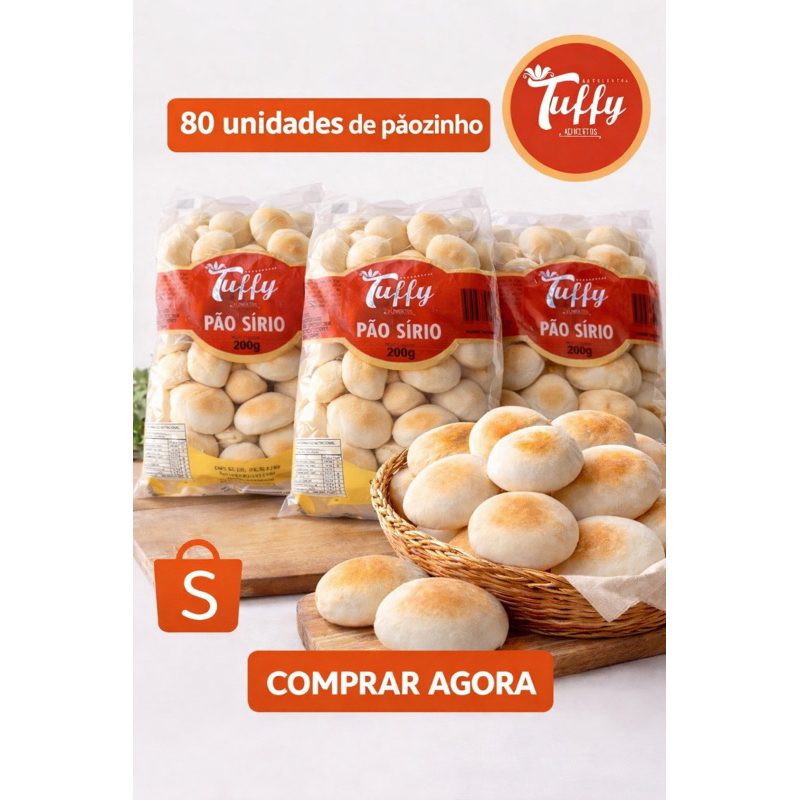 KIT COM 80 - Pão Sírio - Pão Pita - Pão Árabe - Canapé de Pão Sírio / Kit Festa 800g