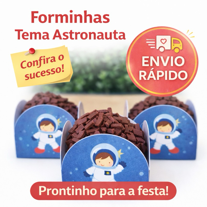 Forminhas Personalizadas de Doce Brigadeiro 4 Pétalas  Festa, Aniversário Astronauta