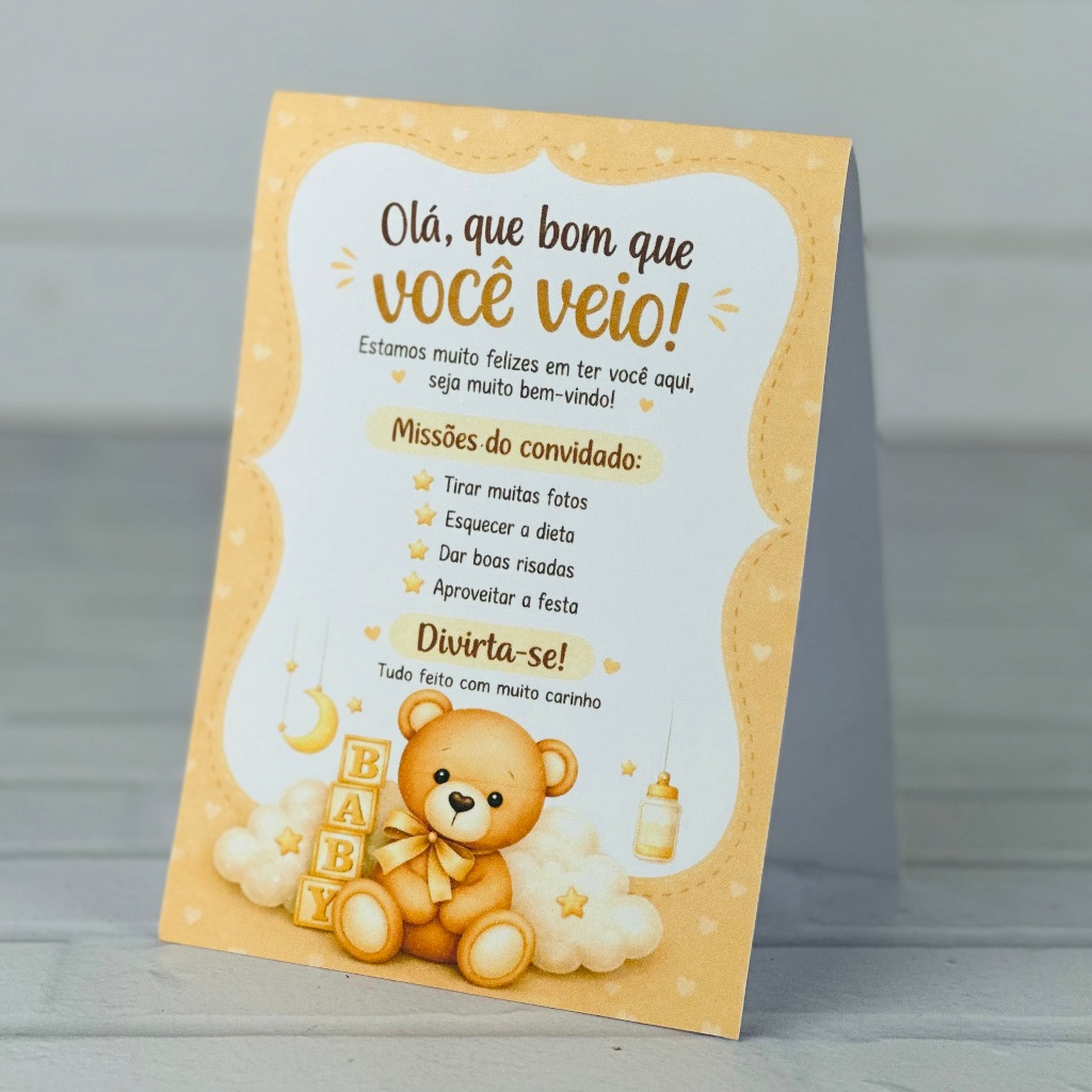 10 a 30 Plaquinhas de mesa URSINHO DOURADO Chá Revelação Neutro Centro de mesa Lembrancinha de festa infantil