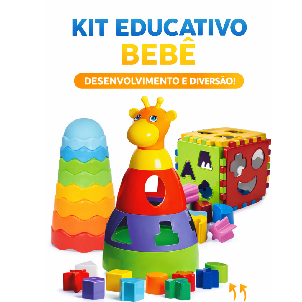 Kit Brinquedo Bebê 6 Meses 1 Ano Educativo Encaixe Formas