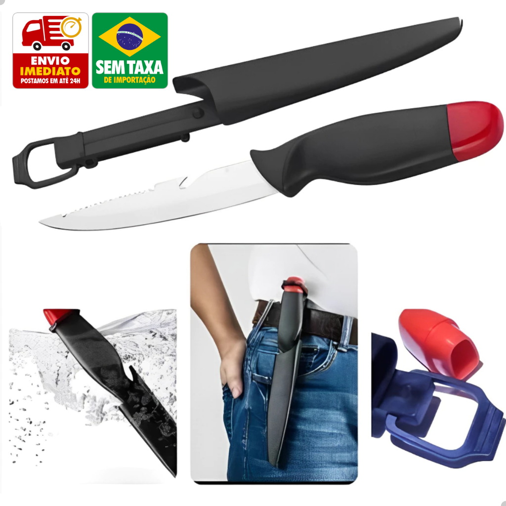 Faca Flutuante Pesca Submarina Mergulho 25cm Aço Inox Cabo Oco Porta Objetos Bainha Segurança
