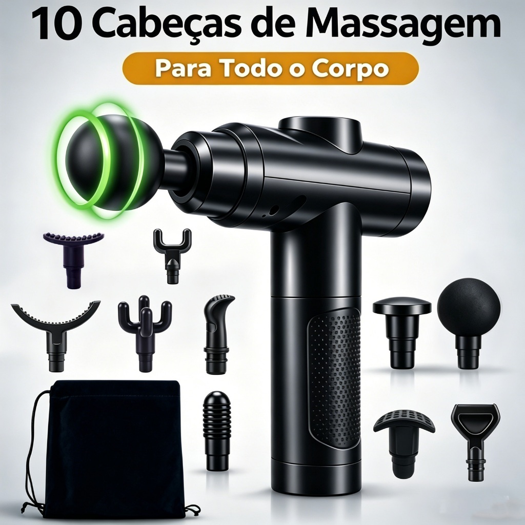 Pistola Massageadora Miofascial Profissional, Liberação Miofascial Massageador Elétrico - 30 Velocidades - 10 Ponteiras