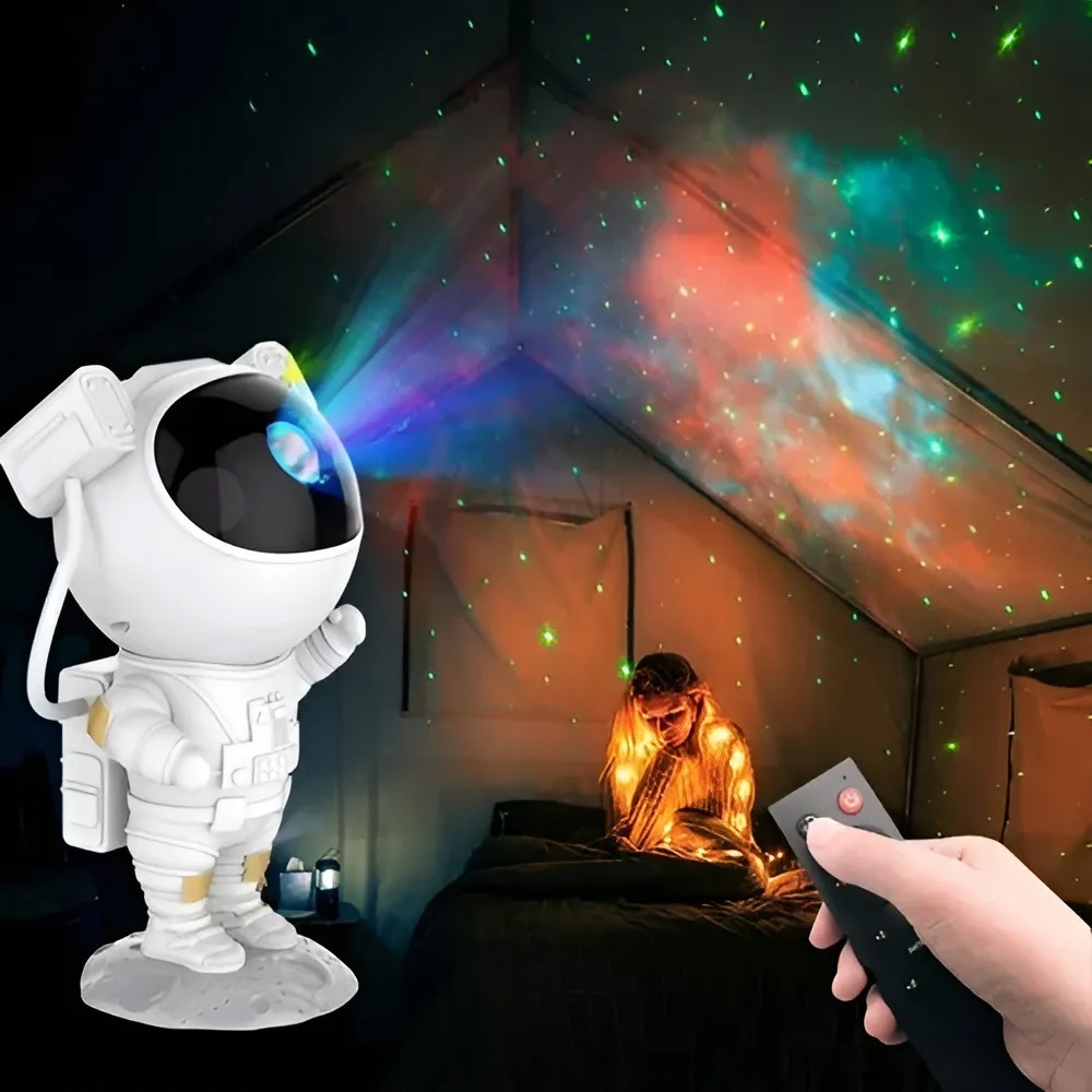Robô Astronauta Luzes Noturnas Estrelas Luminária Projetor Galáxia Crianças