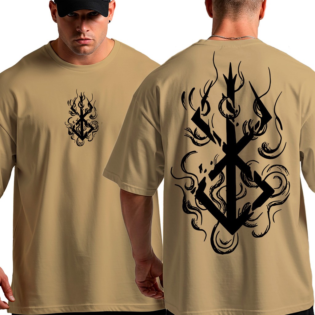 Camiseta Oversized Berserk Sacrifício Simbol Grande Algodão Streetwear Academia