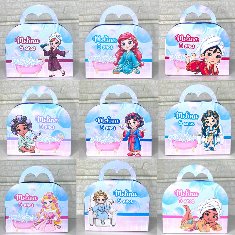 KIT Caixas Maleta Personalizada SPA DAS PRINCESAS DISNEY - Lembrancinhas para Festa MONTADO