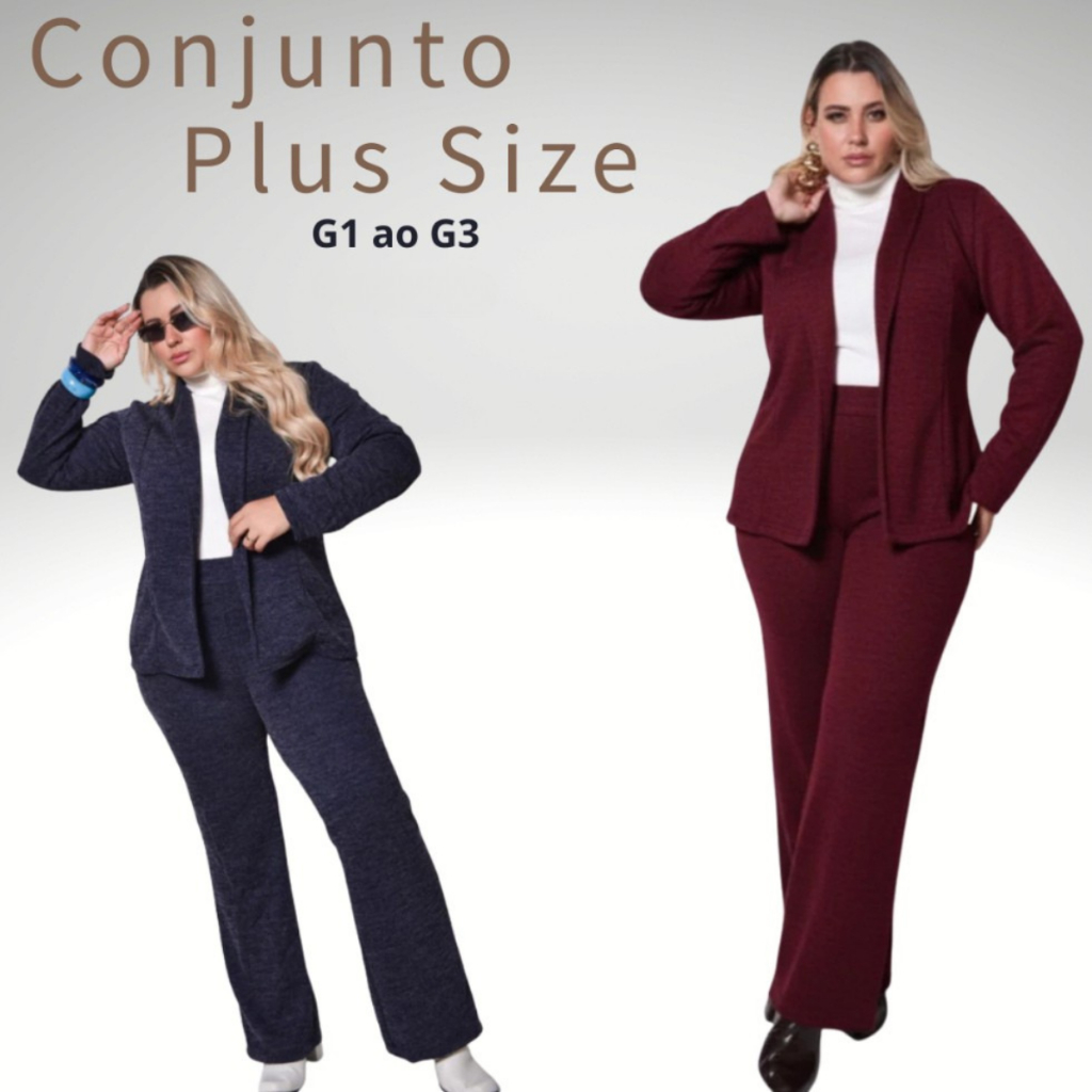 Conjunto Lanzinha Feminino Plus Size Calça E Blusa Blazer Canelada