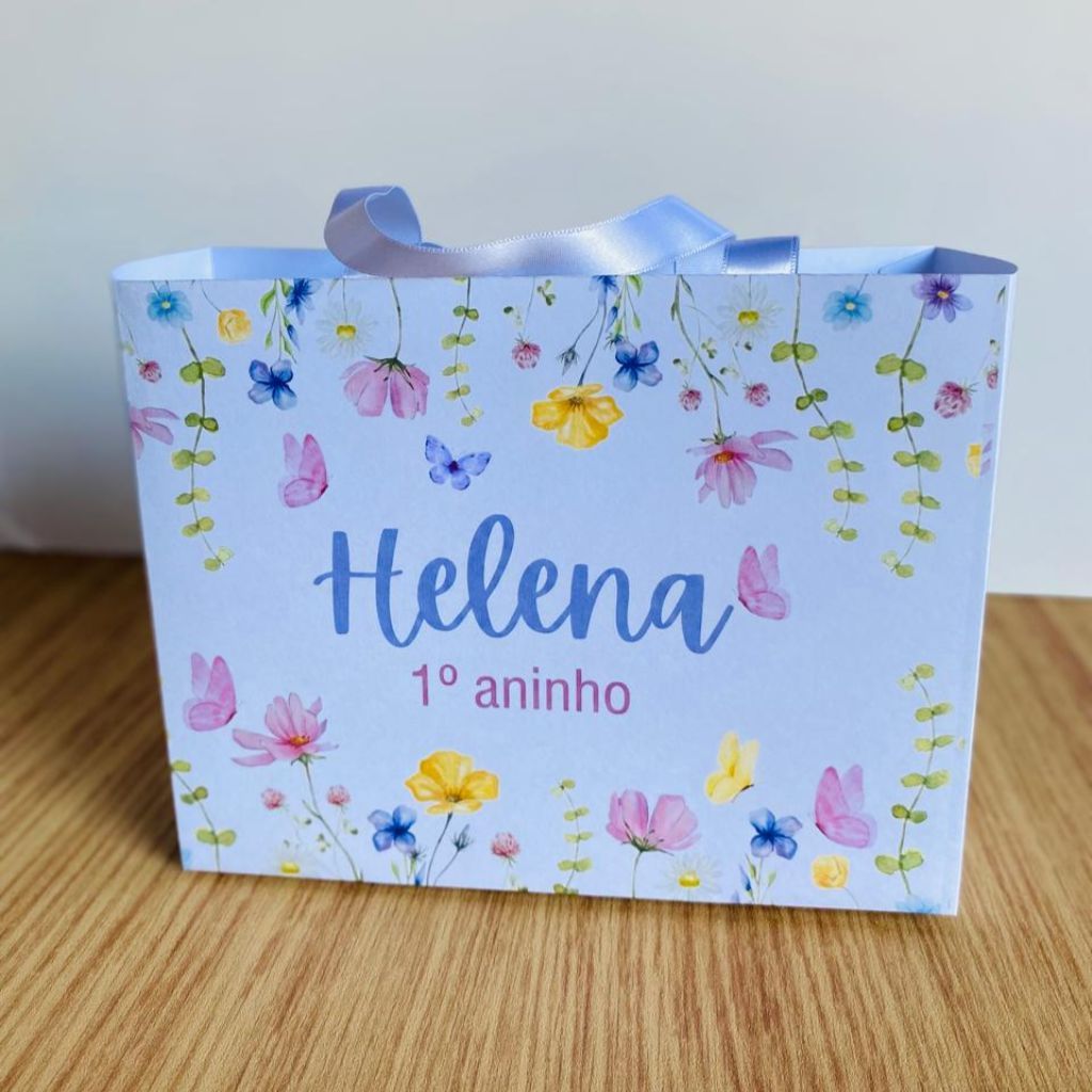 Sacolinha Personalizada Jardim Encantado Luxo Aquarela - Kit Lembrancinha Borboletas Menina Pegue e Monte - Nome e Idade