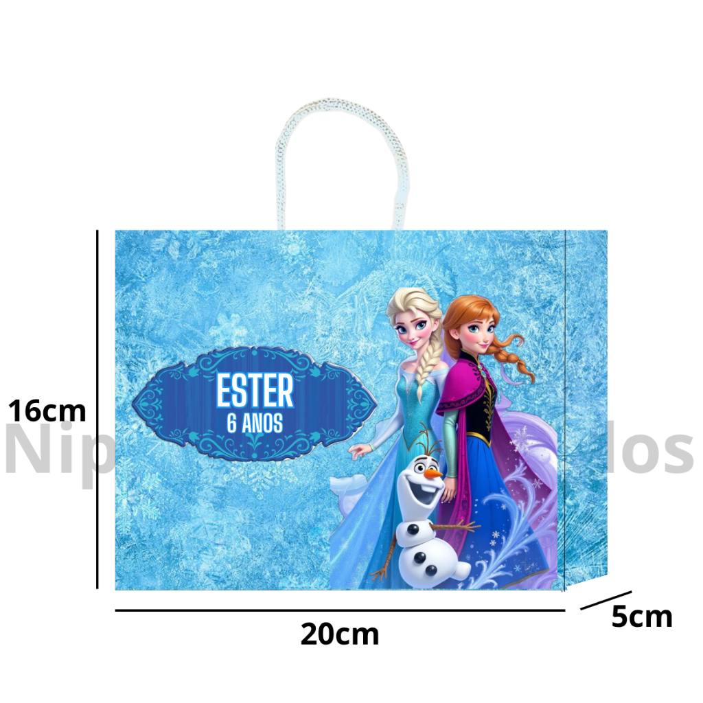 Sacolinha Surpresa Frozen Ana e Elza 20x16x5 Aniversario lembrancinha sacola personalizada ( PRÉ MONTADO )