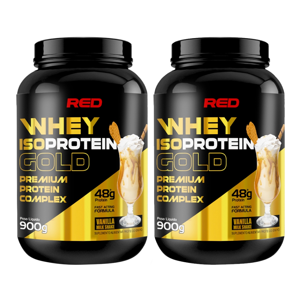 KIT 2X Whey Isoprotein Gold - Whey Protein Isolado e Concentrado 900g - Red Series