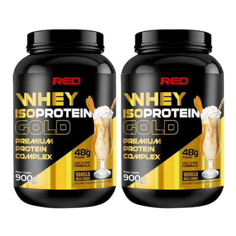 KIT 2X Whey Isoprotein Gold - Whey Protein Isolado e Concentrado 900g - Red Series