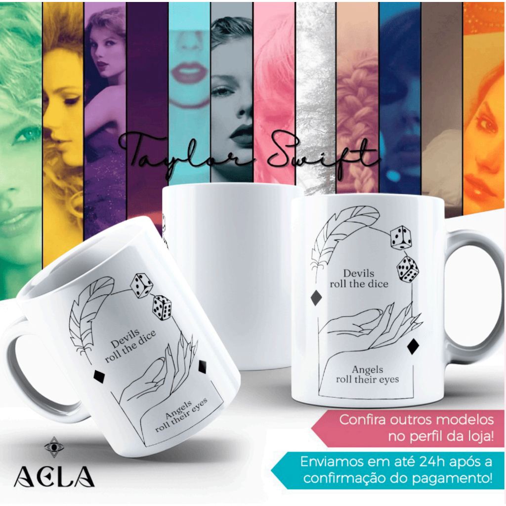 Caneca Taylor Swift 325ml | Cruel Summer Lyrics Lover | Devils Roll the Dice Angels Roll Their Eyes
