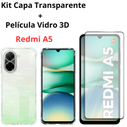 Kit Capa Anti-Impacto Transparente + Película Vidro 3D Redmi A5