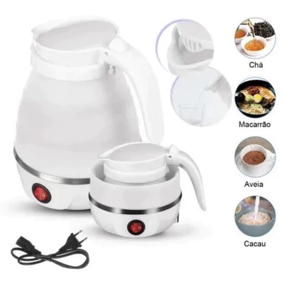 Chaleira Elétrica Retrátil 600ml 110v Silicone Esquentar Leite Café Chá água