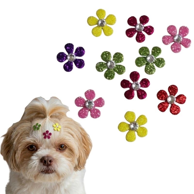 50 Adesivos Pet Flor EVA Com Strass Cores Sortidas