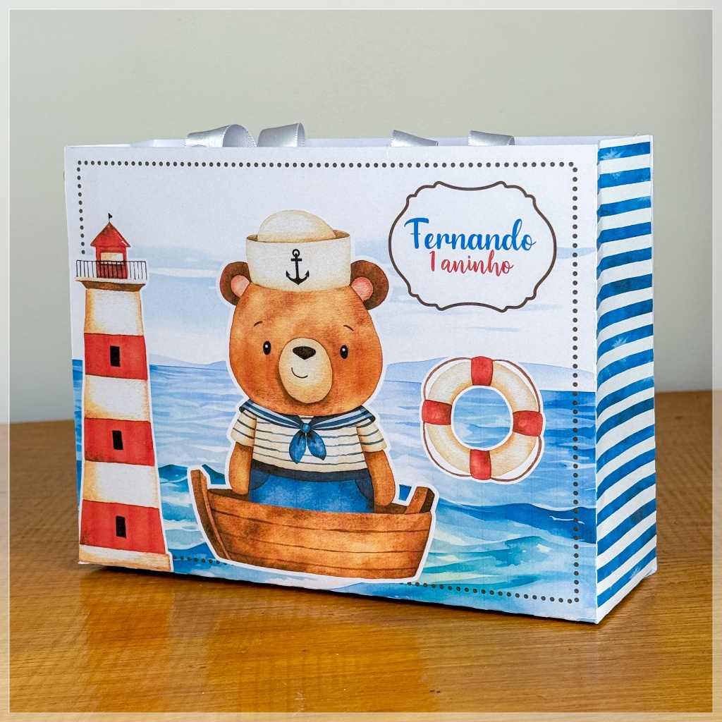 SACOLINHA URSINHO MARINHEIRO PEGUE E MONTE -SACOLINHA PERSONALIZADA-FESTA PERSONALIZADA-LEMBRANCINHA PERSONALIZADA