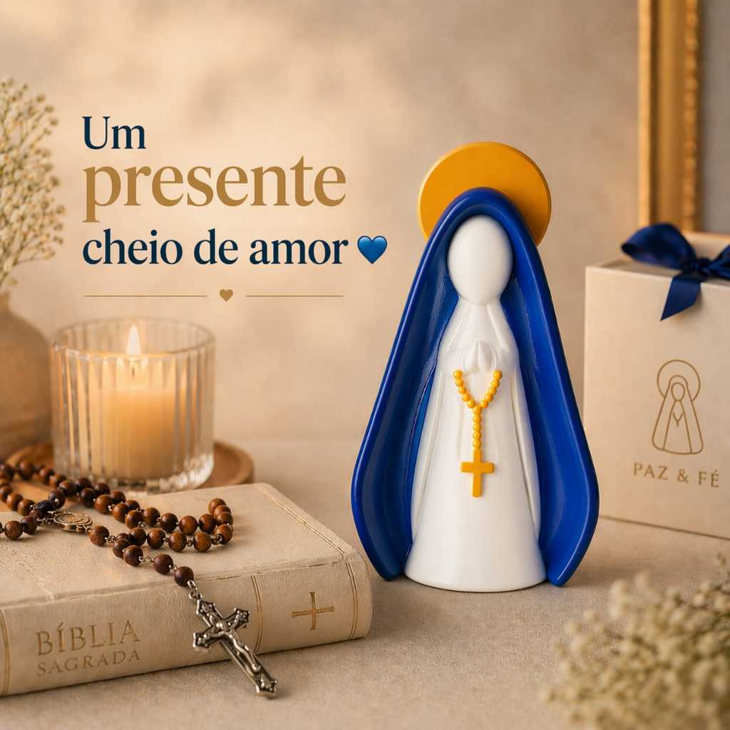 Imagem Nossa Senhora Decorativa Moderna com Terço Presente Religioso Decoração e Fé Estilo Moderno