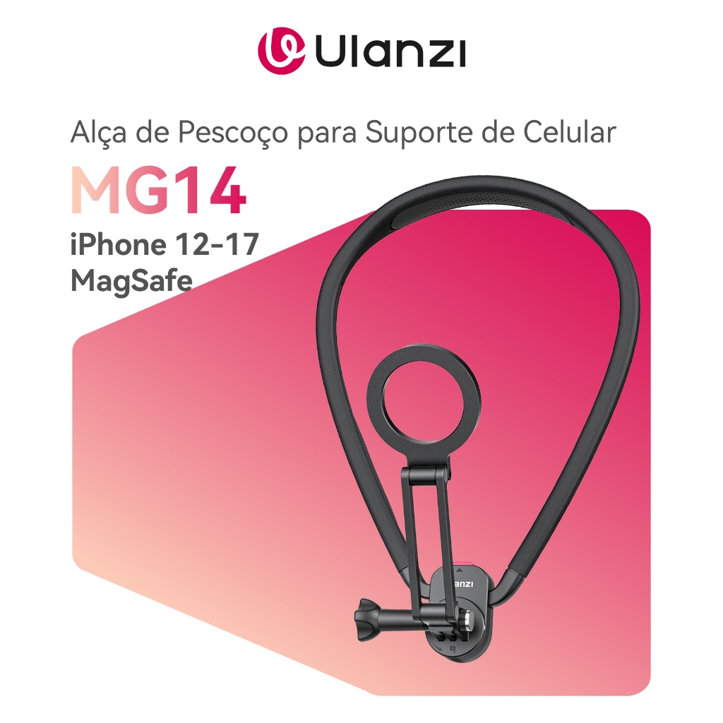 ULANZI MG14 Suporte magnético para celular iPhone/Android com alça de pescoço para vlog