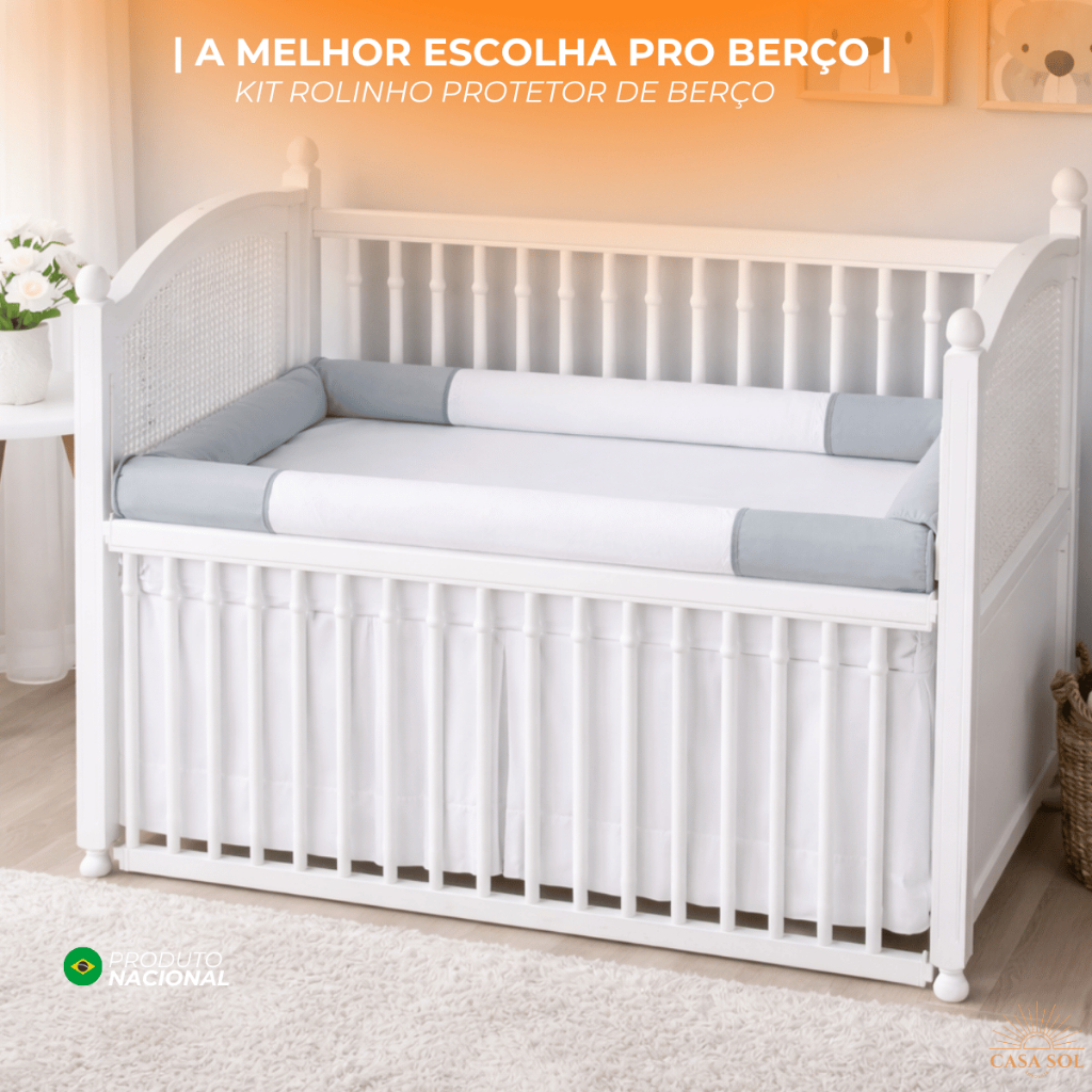 KIT PROTETOR DE BERÇO | ROLINHO | ALGODÃO | ERGONOMICO | DECORATIVO | PROTETOR