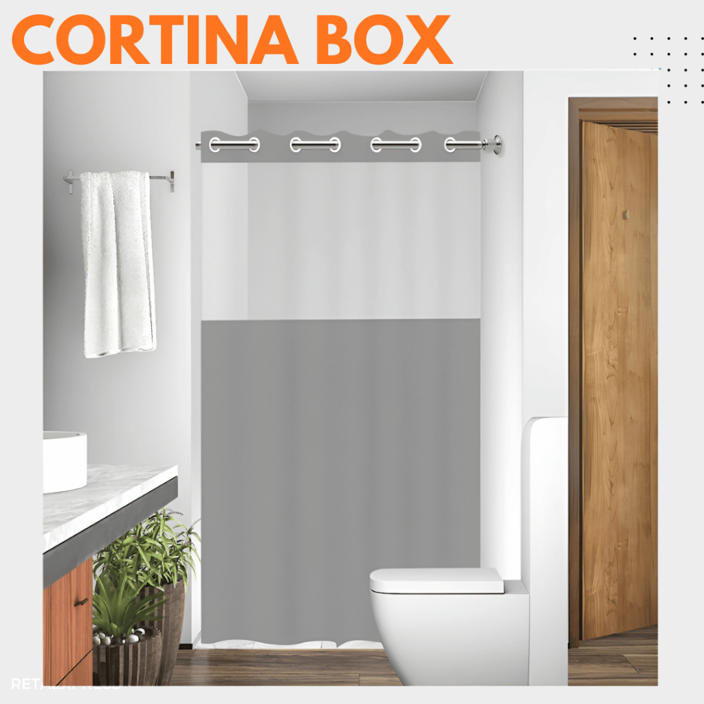 Cortina Em Pvc Para Box Antimofo Com Ilhós 1,38x1,98 com Cinza com visor transparente em Oferta na Shopee