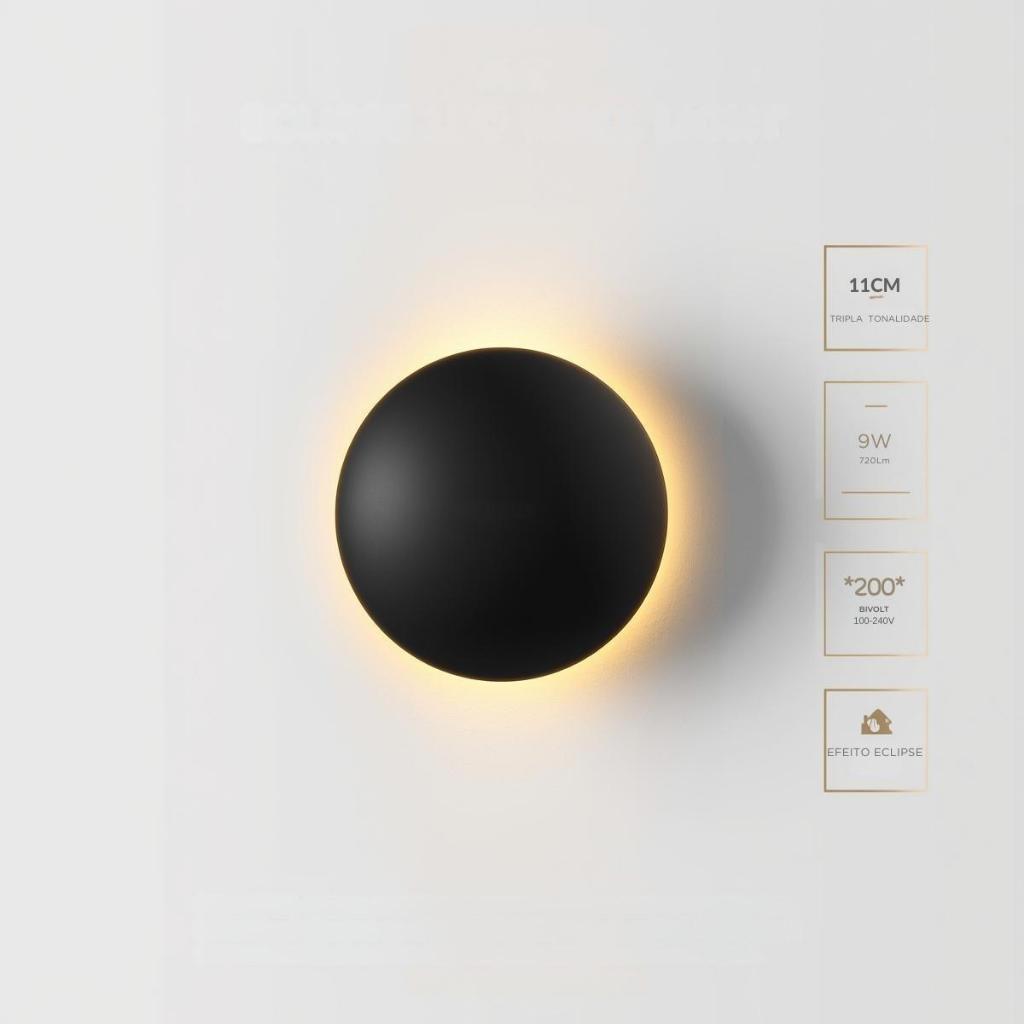 Arandela de Efeito LED 9W Eclipse  Bivolt 3 Cores Luz Indireta Parede Fachada Externa 3000K 4000K 6500K Branco quente