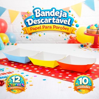 Bandeja Descartável Papel Para Porções 16x4,5Cm Colorida 10 Unidades Silver Festas
