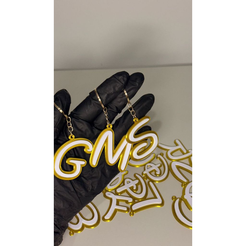 Chaveiro Personalizado Nome 3D Luxo | Inicial Nome Acrílico Presente Criativo Dourado Branco