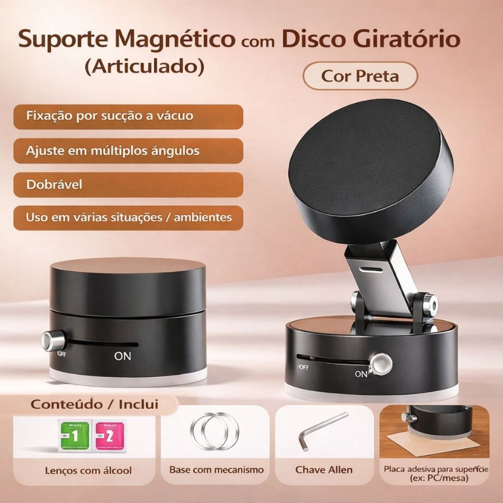 Suporte Celular Veicular Magnético 360° Ventosa Forte Painel Carro