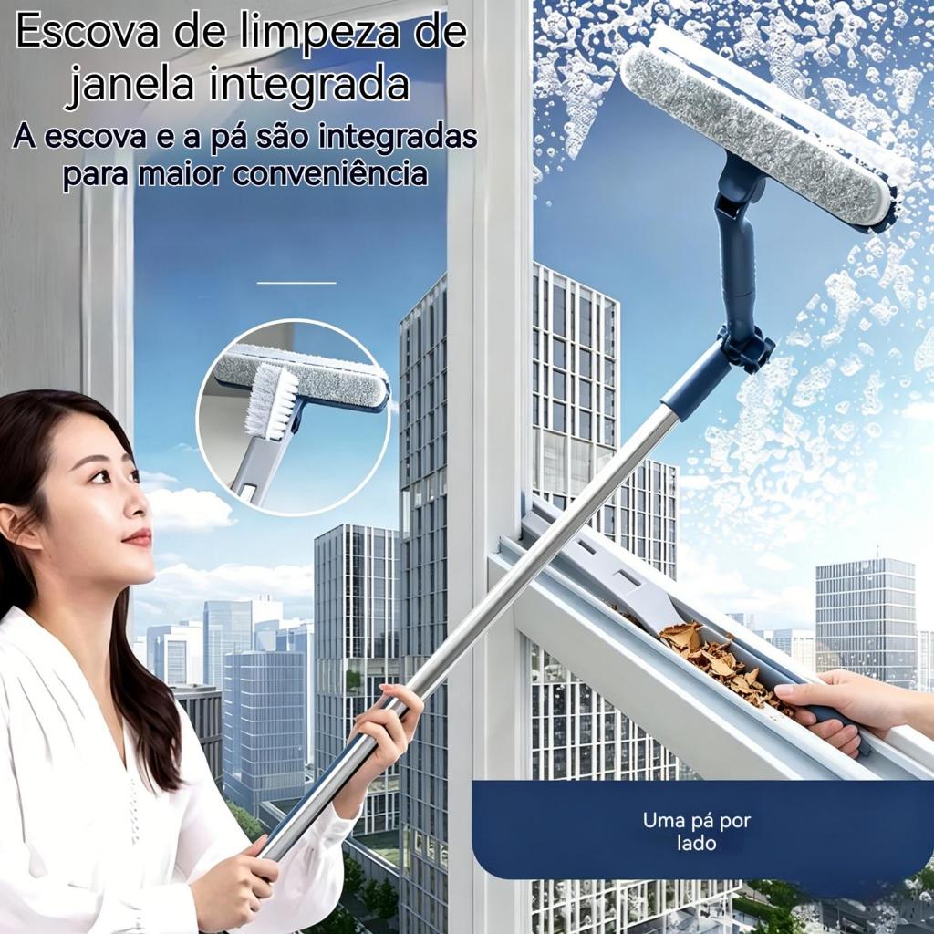 Mop extensível para limpeza de janelas, ferramenta dupla-face para vidros, rotação 180°