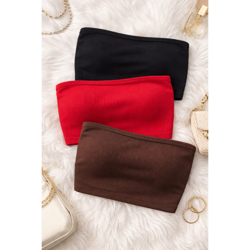 Kits 3 Tops Tub Top Faixa Tomara que Caia Feminino Canelado justo Moderno Basico Liso Kit e unitario