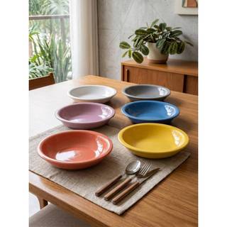 Kit 4 Pratos Fundos Cerâmica Premium 23cm Jantar Sopa Massa Mesa Posta Elegante Moderno Resistente Cozinha Qualidade