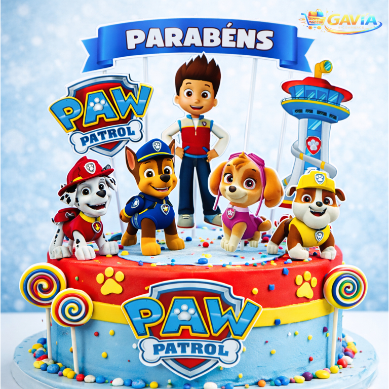 8 Topo de Bolo Patrulha Canina Personalizado | Decoração Festa Infantil | Skye, Chase, Marshal