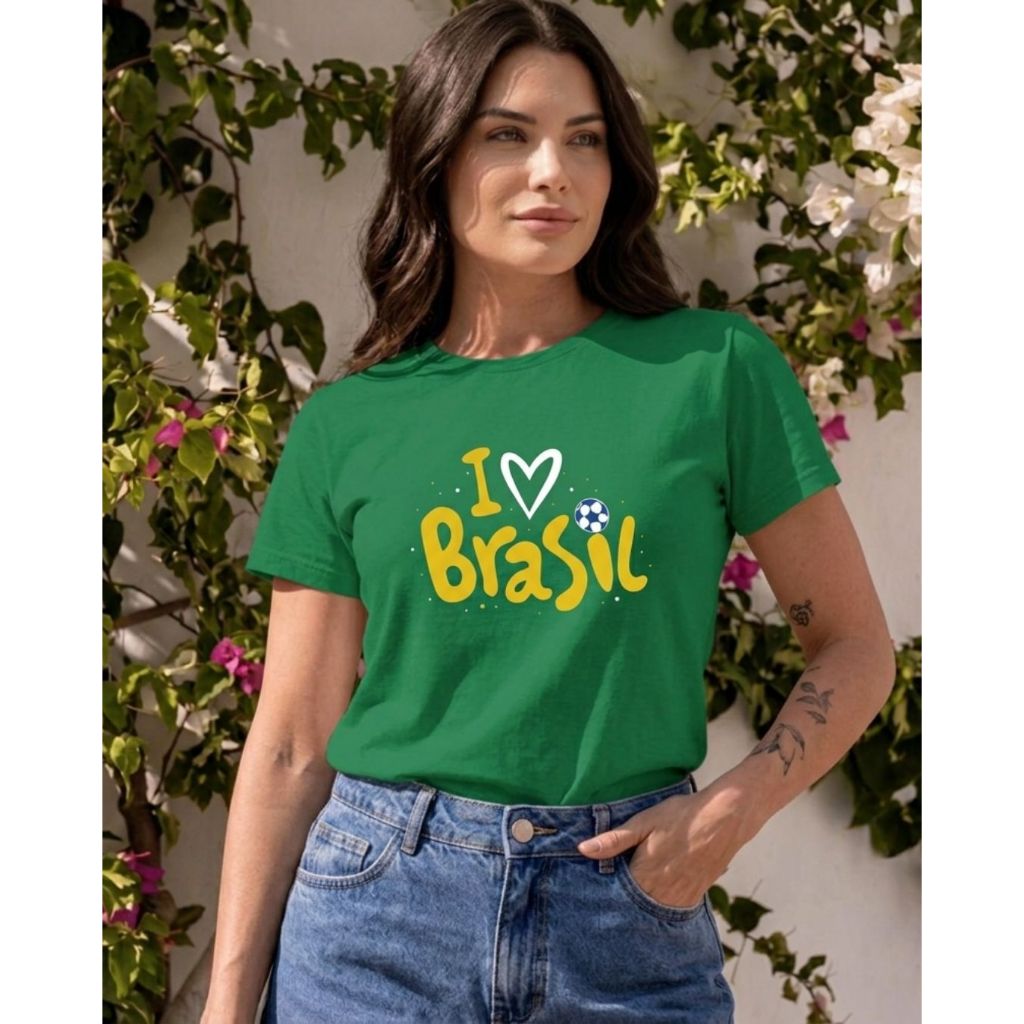 Blusa Feminina Brasil T-shirt 100% Algodão Copa do Mundo
