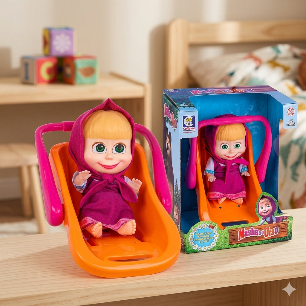 Boneca Masha Passeio No Bebê Conforto Brinquedo Infatil 20cm Menina Marsha Brinquedo DIvertido 2467