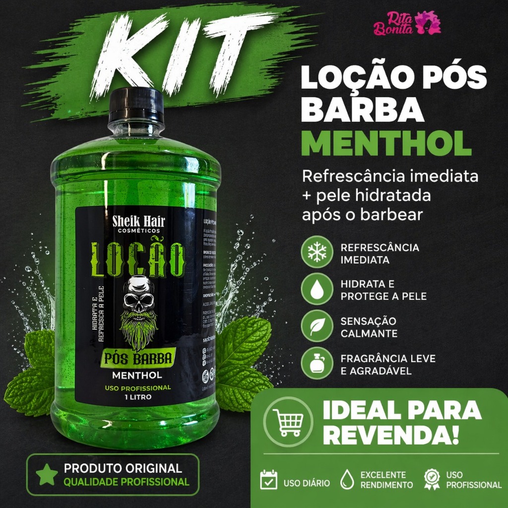 Kit Loção Pós Barba Profissional Hidratante Masculino Menthol 1L