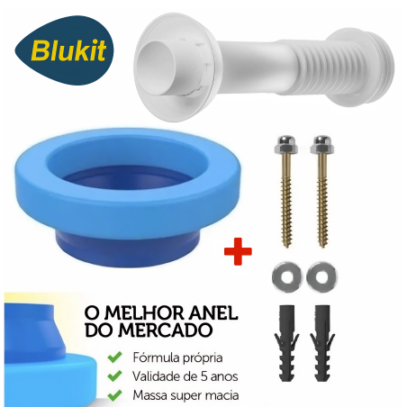 Kit Anel de Vedação com Guia + Parafusos Castelo B10 + Tubo Ligação com Espude para Vaso Sanitário