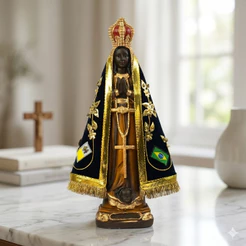 Nossa Senhora Aparecida 32cm Gesso Manto Bordado Estátua Católica Decoração Altar Presente Fé Imagem Religiosa Santo