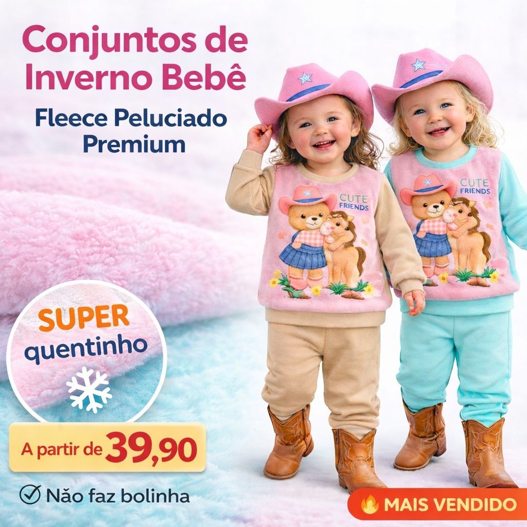 Conjunto Moletom Infantil Menina Peluciado em Fleece. Tam 1 / 2 / 3. Inverno