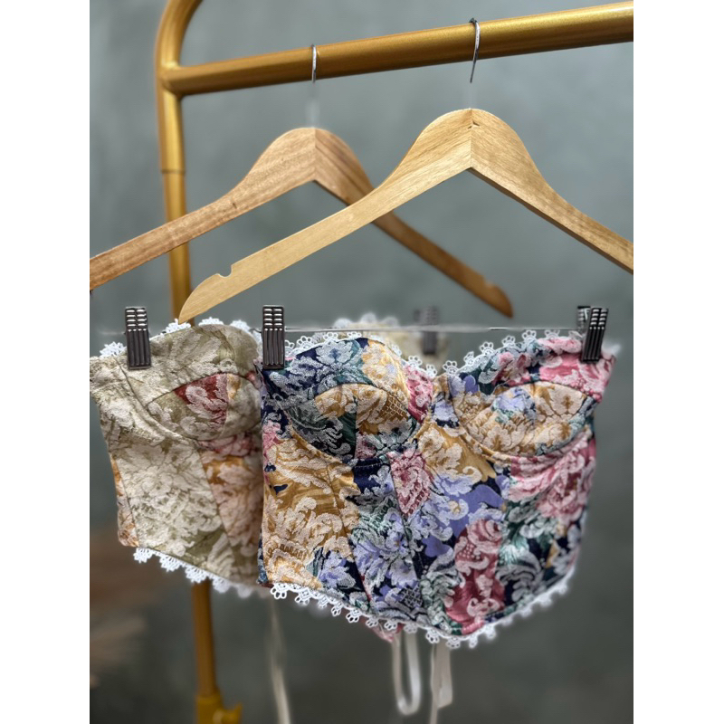 Corset Feminino Floral com Renda | Cropped Estruturado Moda Fashion