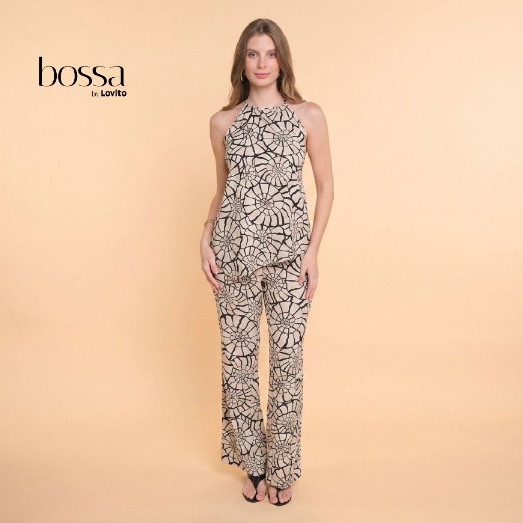 Lovito Bossa l Calça Feminina em Viscose Estampa Conchas PTB17381770