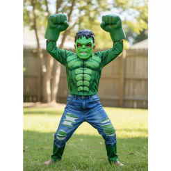 Fantasia Infantil Hulk Com Máscara e Luvas Tema Festa Aniversário Cosplay