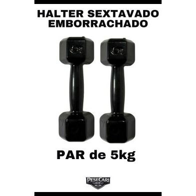 Par Halter Sextavado Emborrachado 5kg - Peso de academia Musculação Treino em Casa Funcional CrossFit