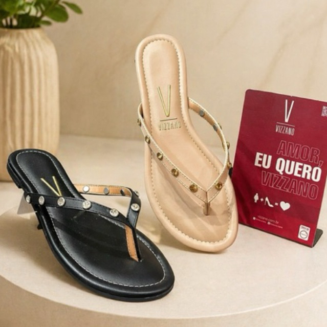 Rasteira Feminina Vizzano Original Tachas Brilho - Ref. 6371.396