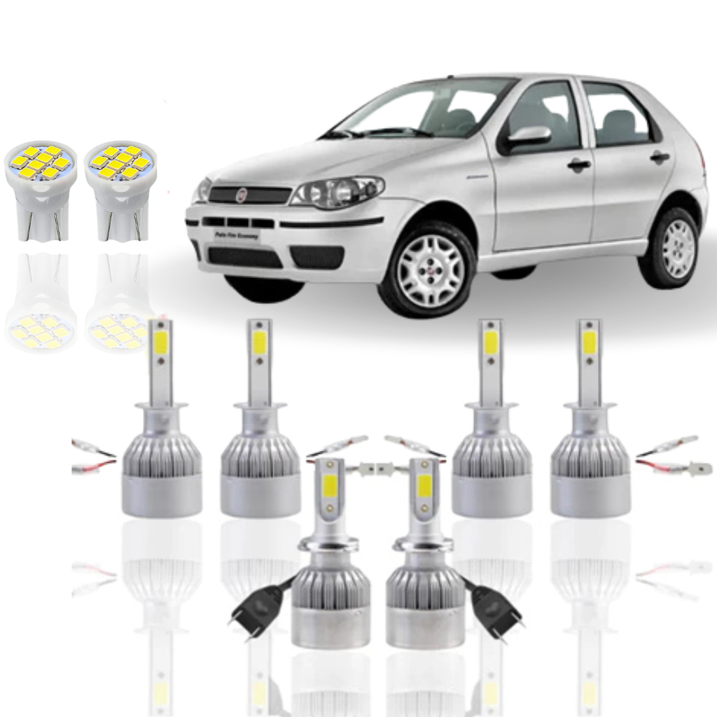 KIT Lâmpada led (Farol |Alto Baixo Milha Farolete) FIAT PALIO G1 G2 G3 G4 1996 a 2012 H1 H1 H7 T10 SUPER LED Neblina