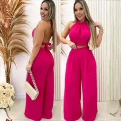 conjunto feminino duna calça pantalona com bolso cropped amarração nas costas