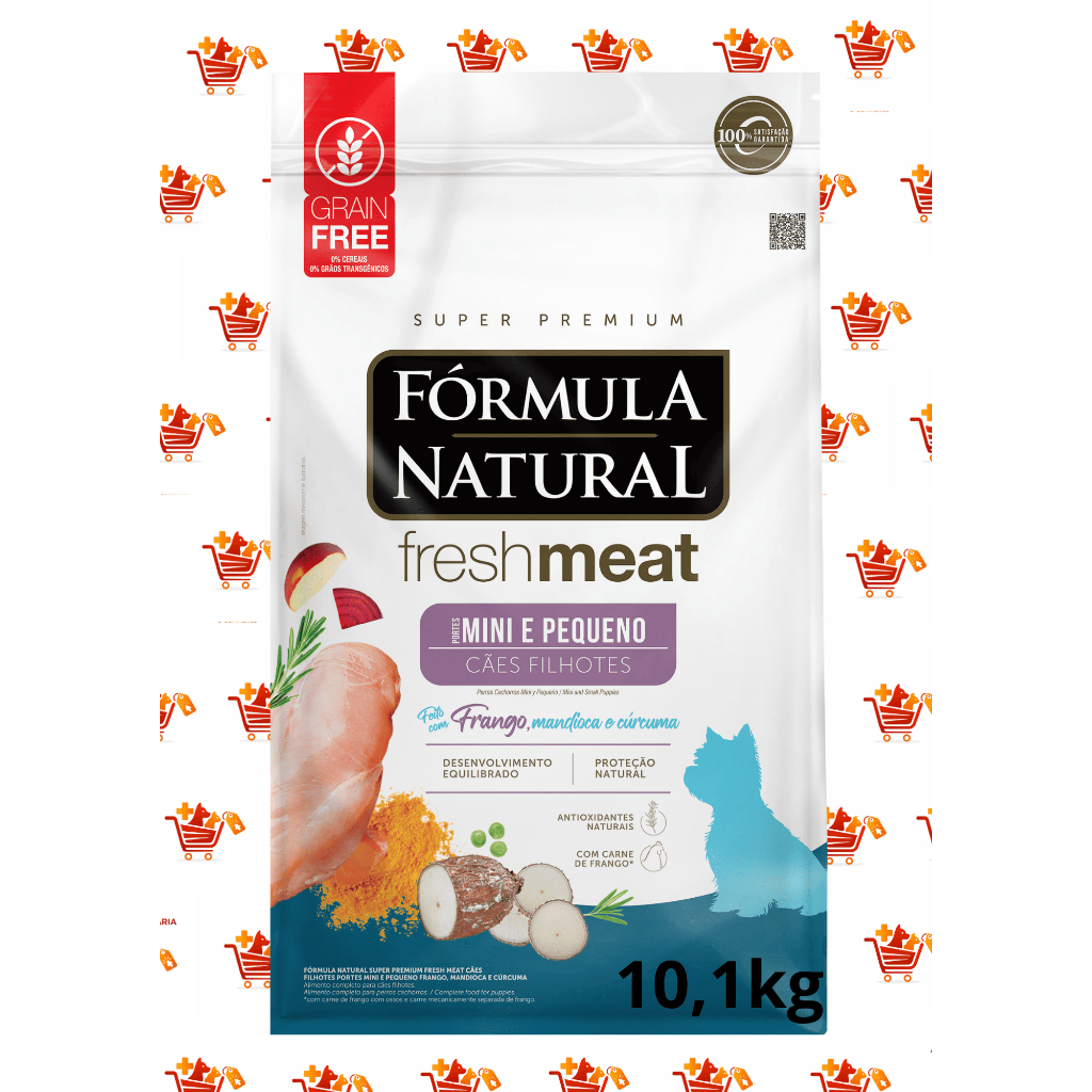 Ração 10,1kg- Fórmula Natural Fresh Meat Fresh Meat Cães Filhotes Portes Mini e Pequeno Frango, Mandioca e Cúrcuma