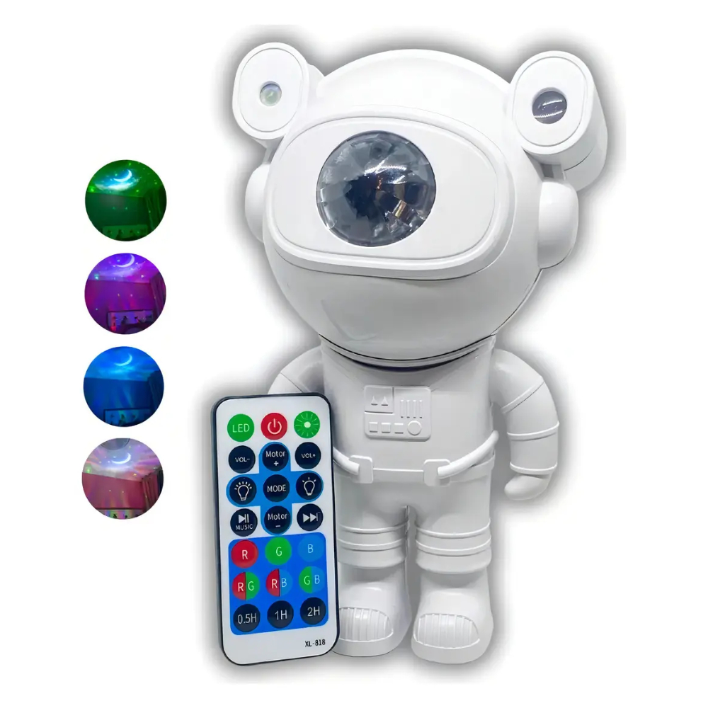 Projetor Luminária Astronauta LED USB – Luz Noturna Galáxia com Controle Bluetooth