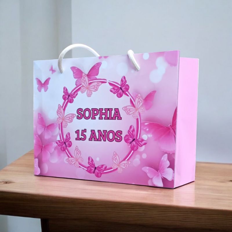 Sacolinha Personalizada Pegue e Monte, Sacolinha Personalizada 15 Anos, Lembrancinha Borboletas, Pegue e Monte.