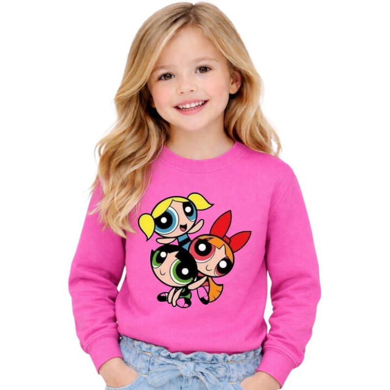 Moletom Infantil  frio Meninas Super Poderosa Rosa   blusa Algodão  juvenil criança Tamanhos 2 ao14