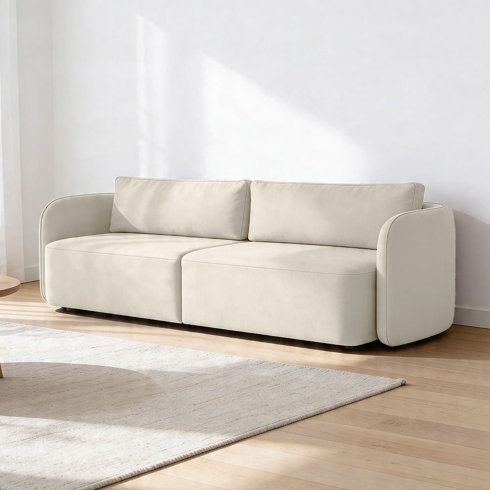 Sofá 3 Lugares Sala Living Orgânico 220cm Oregon K01 Veludo Bege - Lyam Decor